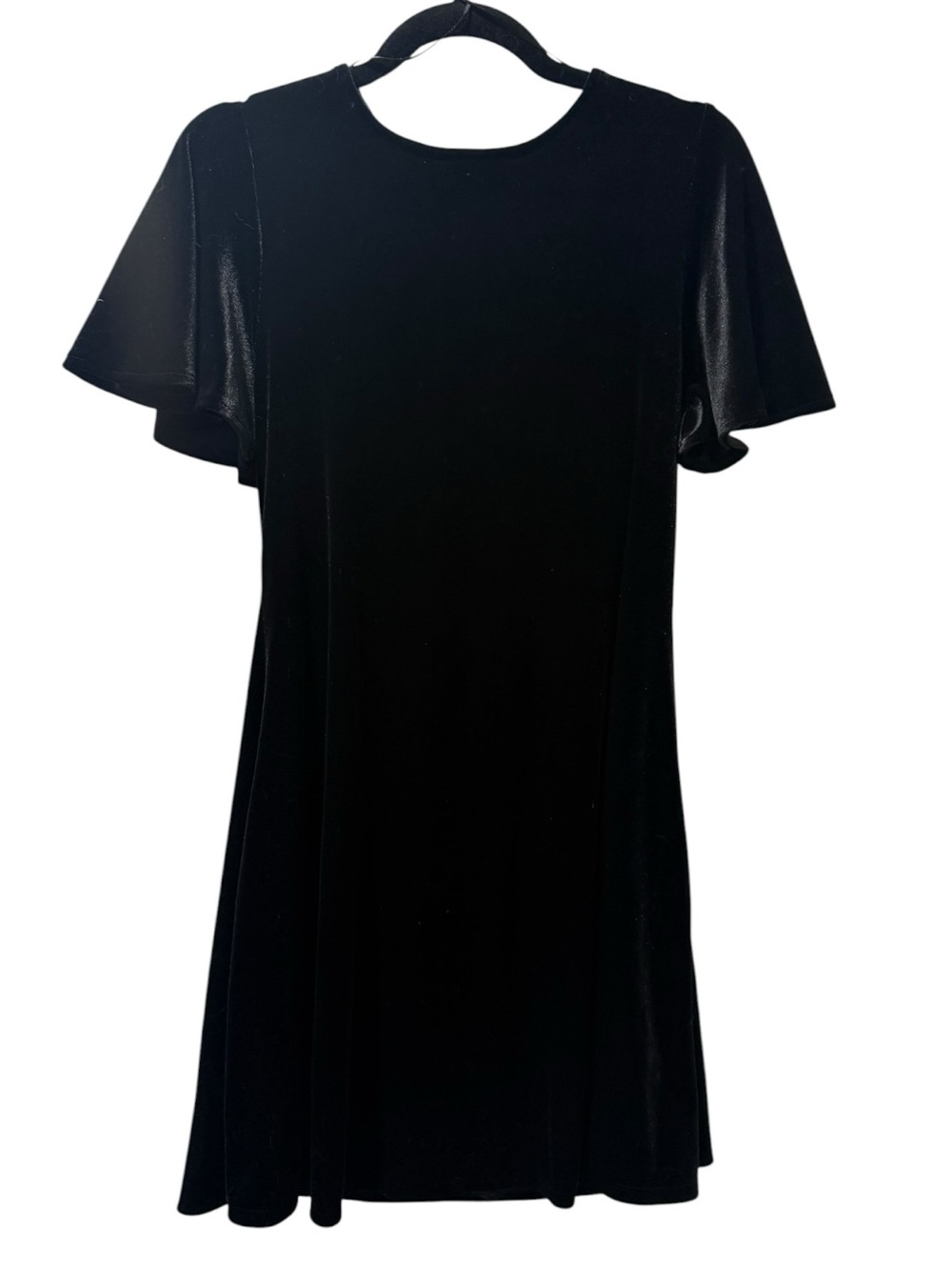 Primark Womens Black Velvet Short Flutter Sleeve A-Line Mini Dress Size Small